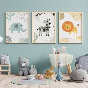 Boho Kinderzimmer Poster Set, Kinderzimmer Tiere Poster, 3-er Set Wandbilder, Bilder Babyzimmer, Kunstdruck Baby Wanddeko b262