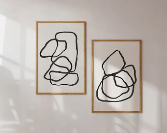 Minimalistische wanddecoratie set van 2, grote wanddecoratie voor slaapkamers, posterset voor decoratie, lijntekening voor de woonkamer, abstracte wanddecoratie a120