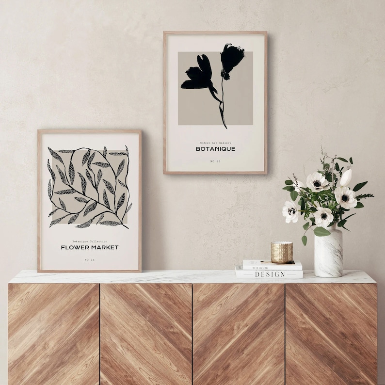 Abstract wall decoration, set of 2 wall posters, floral art prints, large wall art, modern living room bedroom, museum poster a112 image 4