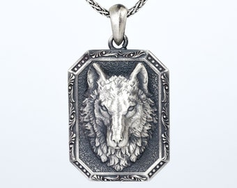 Necklace For Men Personalized Sterling Silver Wolf Head Pendant Men's Jewelry Spirit Animal Gift For Him Charm Accessory