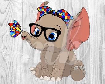 Autism Elephant & Butterfly - PNG  - DIGITAL