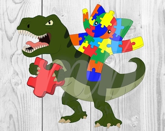 Dinosaur & Puzzle Pieces - PNG