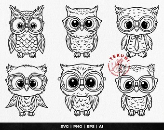 Ensemble SVG hibou avec des lunettes, prêt pour la découpe Cricut (téléchargement numérique)