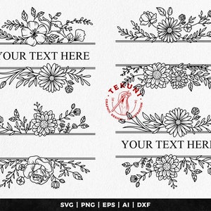 Floral border SVG, split flower - Instant download