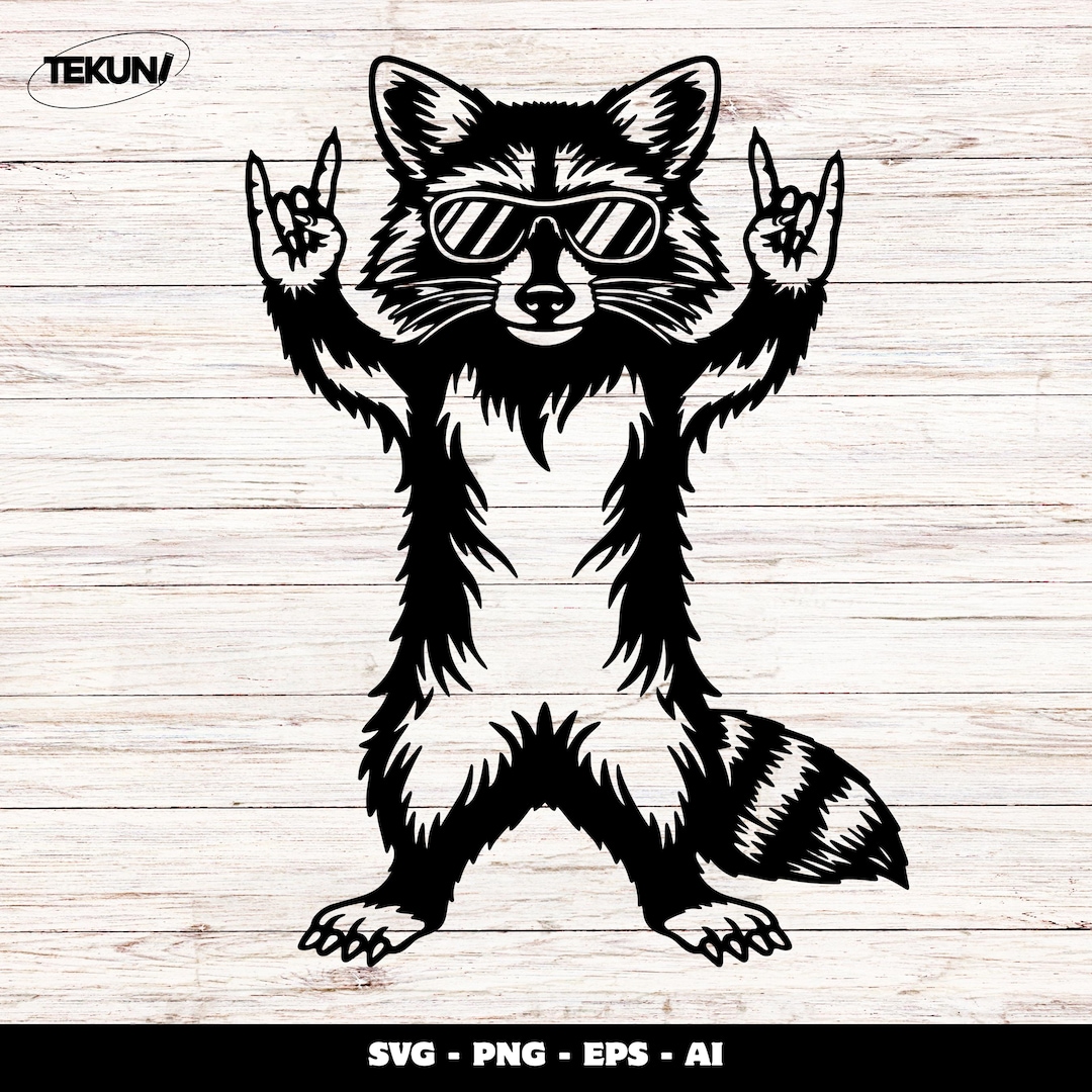 Rock on Raccoon SVG, Raccoon Hand Sign Illustration, Funny Animal