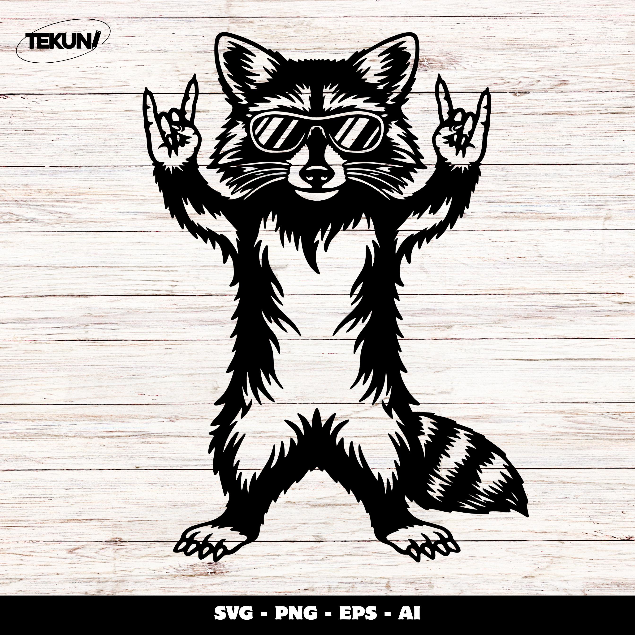 Rock on Raccoon SVG, Raccoon Hand Sign Illustration, Funny Animal