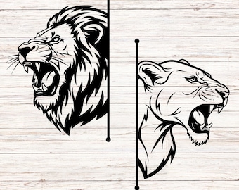 Lion & Lioness Split Monogram SVG: Wild Animal Cut File (Digital Download