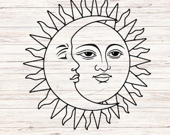 Mystic Sun and Moon SVG, Celestial Boho Cut Files for Cricut, Spiritual Tattoo Design