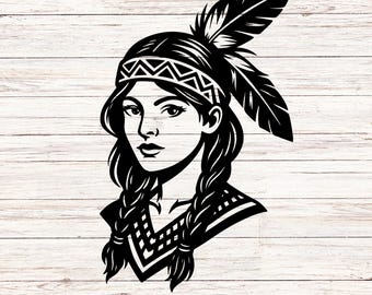 Native Woman SVG: American Indian Clipart, Tribal Girl Vector (Digital Download)