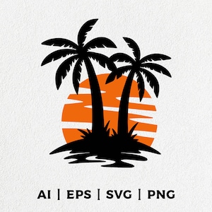 Palm tree SVG, sunset svg, beach, summer vector, instant download