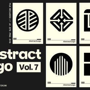May include: A promotional image featuring a collection of abstract logo designs in black and white. The text "100 Abstract Logo Vol. 7" is prominently displayed. The design includes various geometric shapes and patterns.