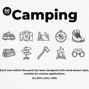 Camping Hand-drawn Icon Pack- Instant download