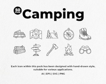 Camping Hand-drawn Icon Pack- Instant download