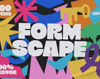 Abstract Cut Out Shapes, 100 Colorful Vector Illustrations (Digital Download)