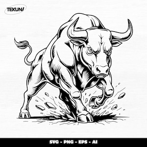 Angry Bull SVG, Charging Bull Clipart PNG, Taurus Mascot Cut File for Cricut and Sublimation - Instant Download