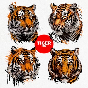 Watercolor tiger head png files for sublimation, tiger clipart - Instant download