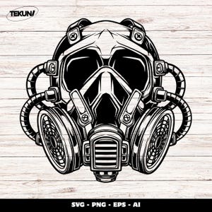 Gas Mask SVG, Tactical Mask SVG, Post Apocalyptic Vector Design, Military Steampunk Respirator PNG, Survival Gear Cut File for Cricut