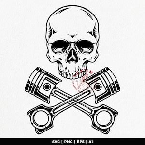 Skull with crossed piston Svg, Skull Svg, Mechanic Svg, Piston Svg, Instant download