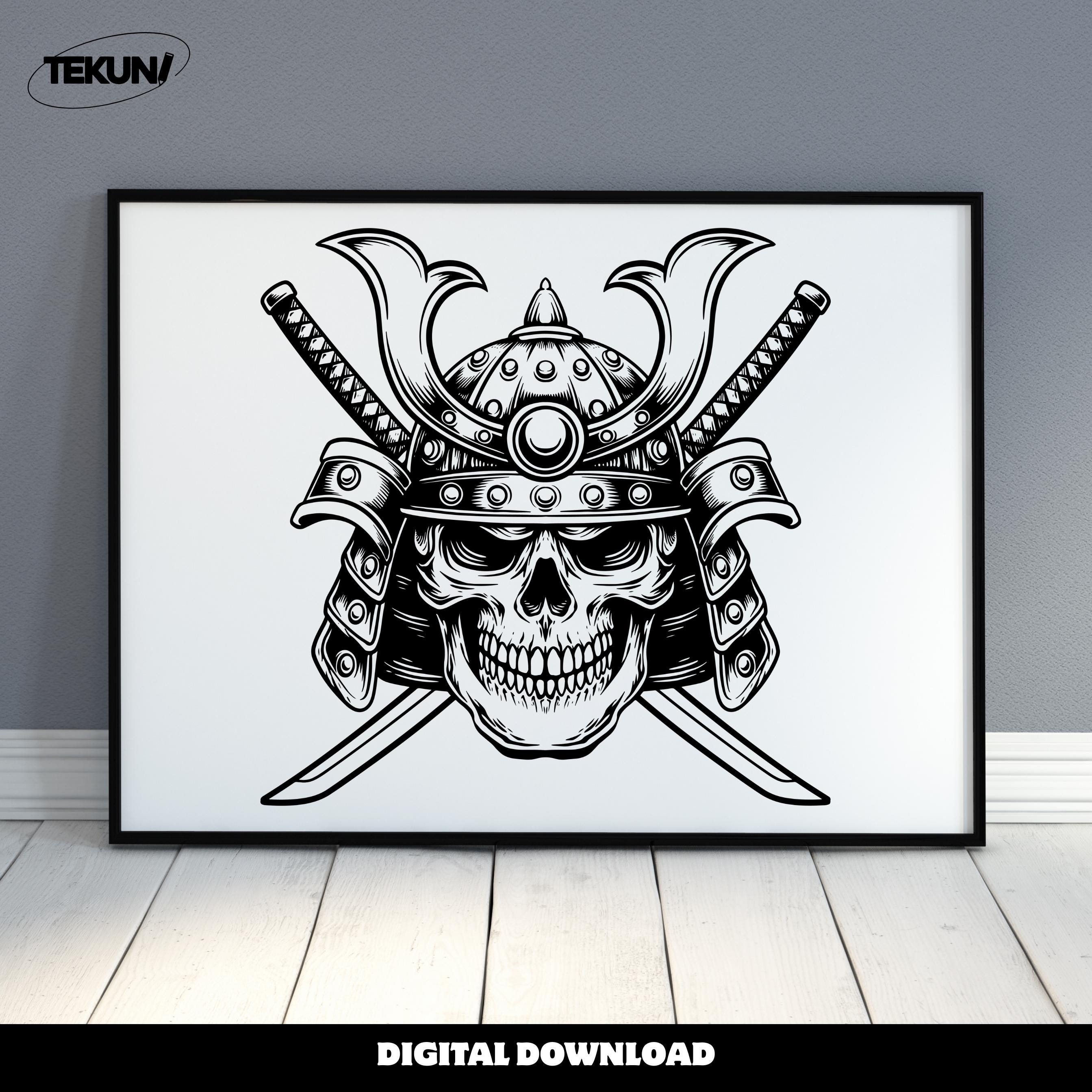 Samurai Skull SVG, Vintage Japanese Warrior Skull With Katana Swords ...
