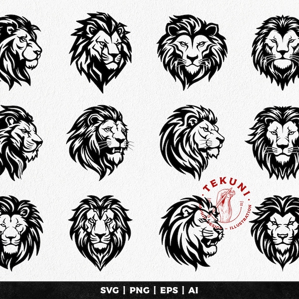 Lion Head SVG bundle, Lion Face SVG Logo design, Leo svg - Digital download