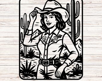 Vintage Cowgirl SVG: Western Rodeo Woman Clipart (Digital Download