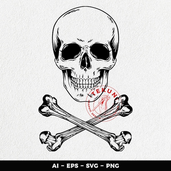 Skull and crossed bones SVG, skull vector, crossed bones vector, instant download