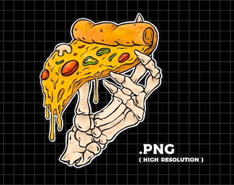 Pizza Slice PNG: Skeleton Hand Graphic (Digital Download)