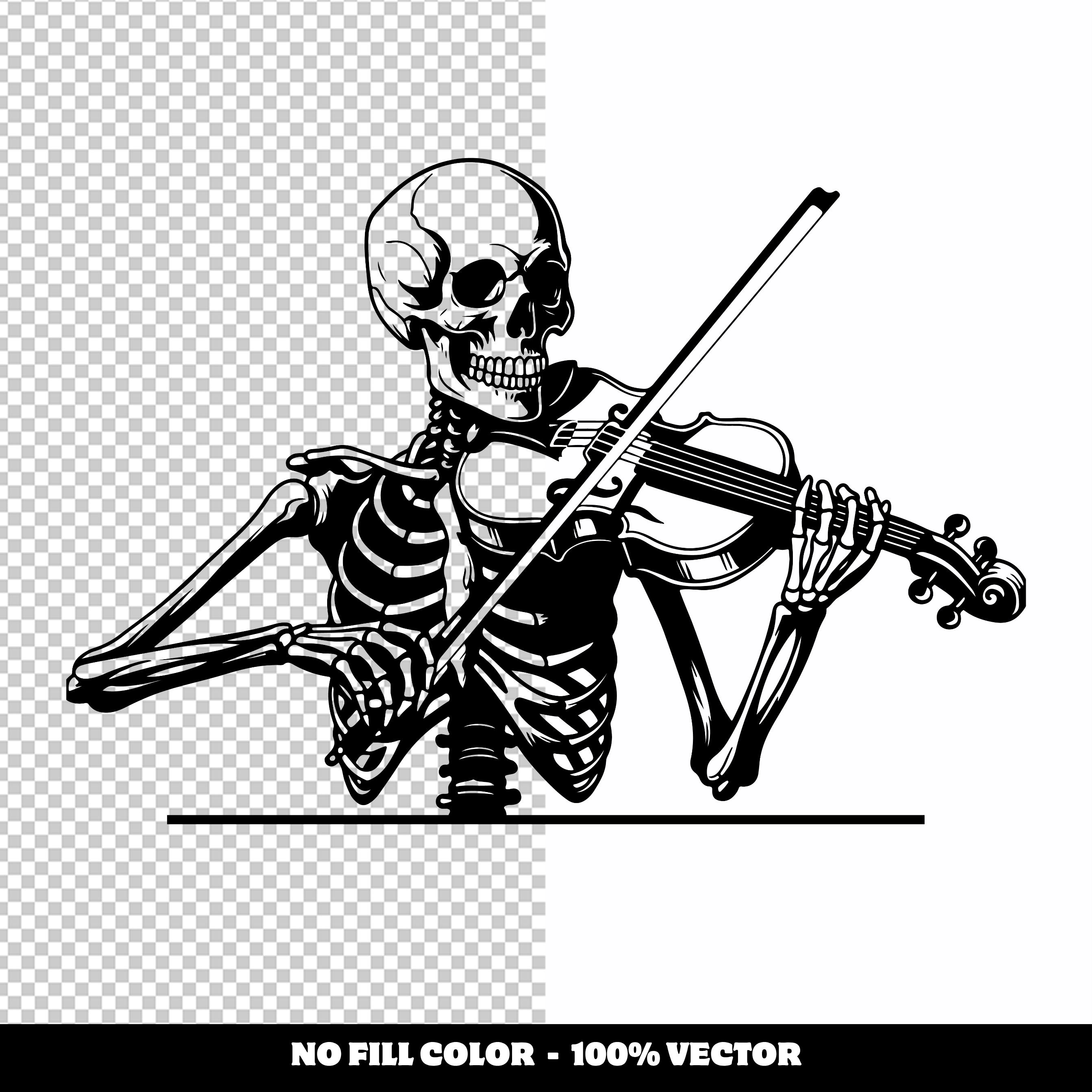 Skeleton Violinist SVG: Gothic Music Skull Clipart (digital
