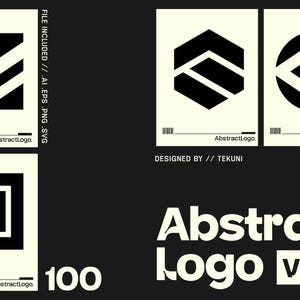 May include: A collection of abstract logo designs in black and white, presented on a cream background. The designs feature geometric shapes and patterns. The text "Abstract Logo Vol. 11" is displayed prominently. The file includes .AI, .EPS, .PNG, and .SVG formats.