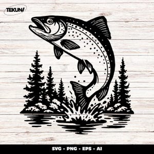 Trout Fish Vector, Trout Fishing Svg, Rainbow Trout Jumping SVG - Instant Download