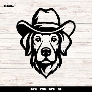 Cowboy dog SVG, Dog with cowboy hat, Western dog art vector, Golden Retriever SVG - Instant download