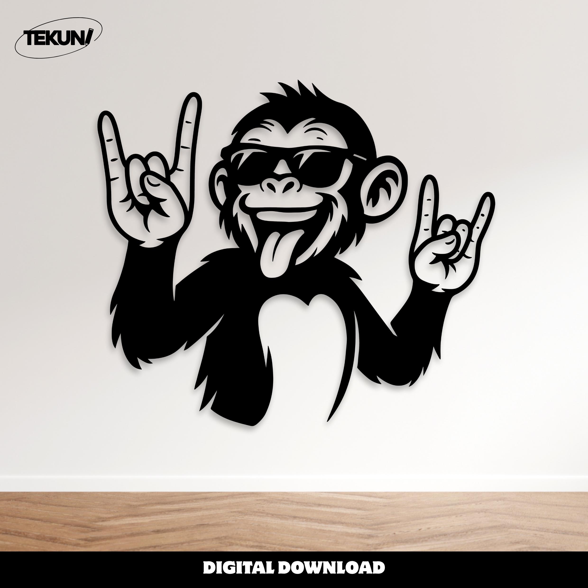 Funny Monkey SVG: Rock Hand Chimp With Sunglasses (digital