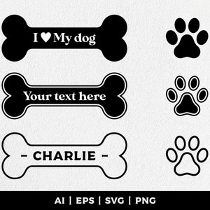 Dog bone and dog paw footprint svg, pet gifts, dog bone stencil, dog paw footprint stencil instant download