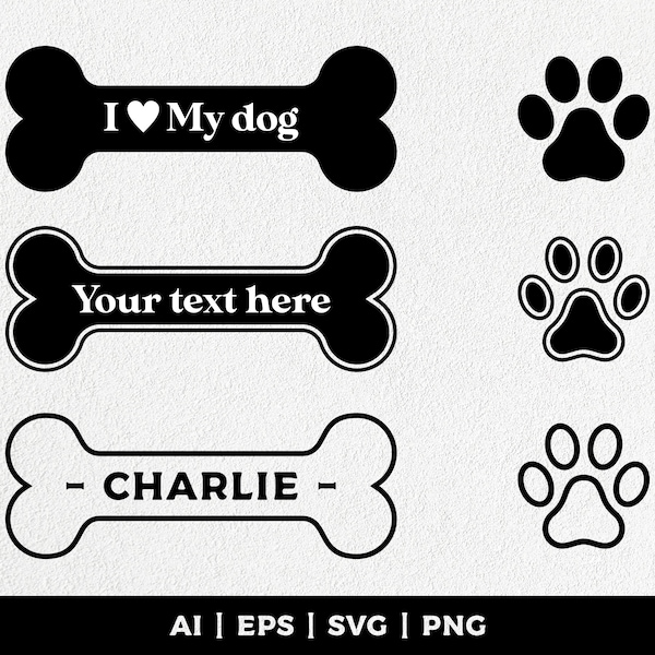 Dog bone and dog paw footprint svg, pet gifts, dog bone stencil, dog paw footprint stencil instant download
