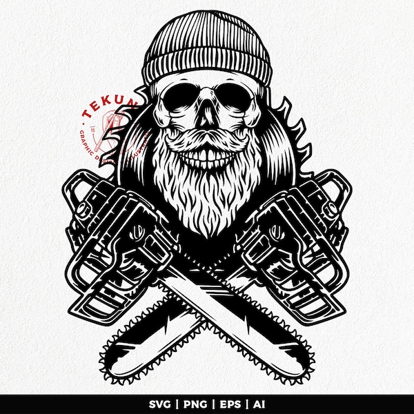 Lumberjack skull with chainsaw Svg, Lumberjack Skull SVG, Skull Svg, Chainsaw Svg, Instant Download