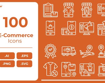 E-Commerce Icon Set, Online Shopping and Delivery Vector Icons - Instant Download