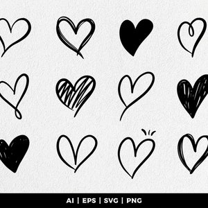 Hand drawn hearts, hearts bundle SVG, hearts vector instant download