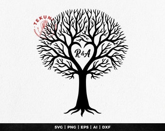 Personalized Tree Initials Cut File for Couples - Customizable SVG, EPS, AI