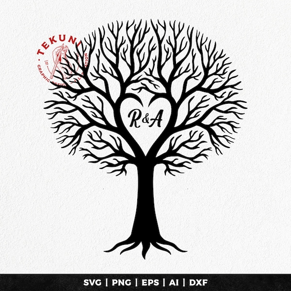 Personalized Tree Initials Cut File for Couples - Customizable SVG, EPS, AI