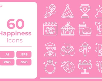 Happiness Icon Bundle SVG, Line Icons Set, Planner Icons for Stickers & Branding