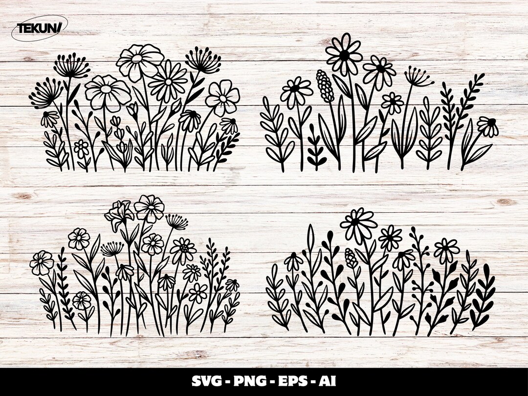 Wildflower SVG Bundle: Hand Drawn Floral Line Art (digital Download - Etsy