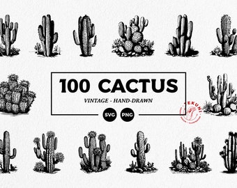 Set of Cactus Hand-Drawn Vintage Rough Sketch SVG - Instant download