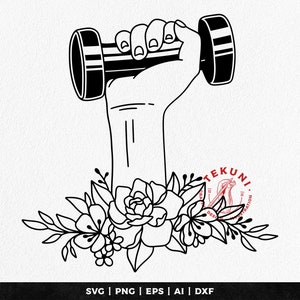 Floral dumbbell SVG, hand holding barbell svg, png - Instant download
