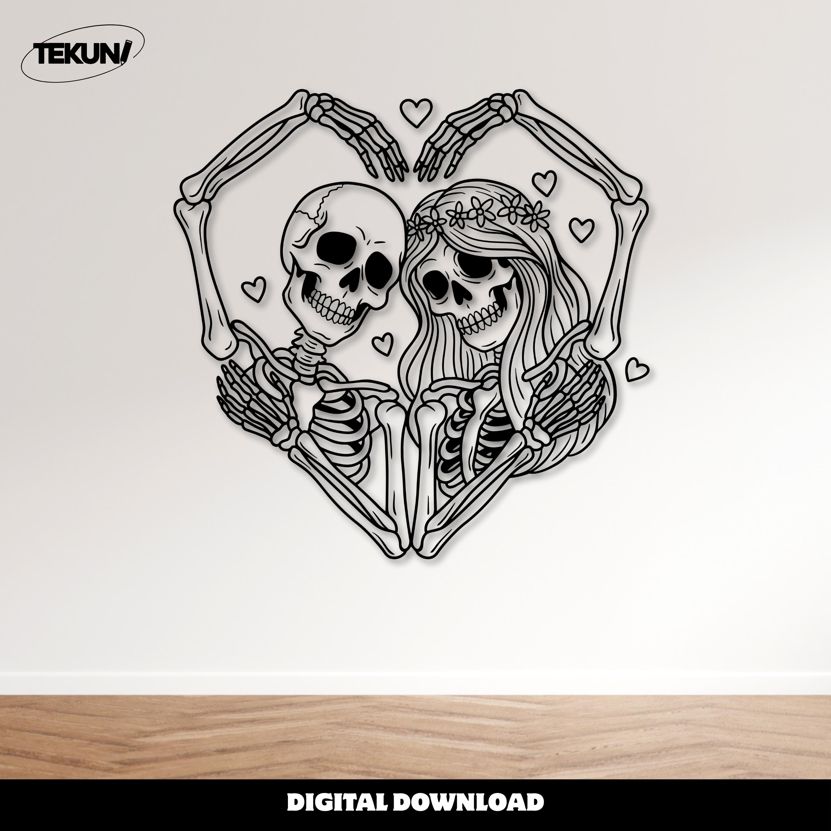 Skeleton Couple SVG, Gothic Valentine Skull Illustration, Skeleton Cut ...