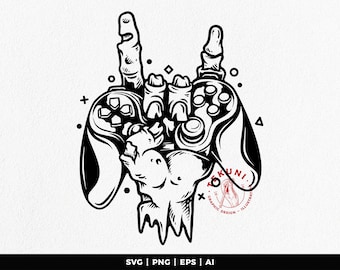 Gamer Skeleton Hand SVG: Gaming T-Shirt Design (Digital Download)