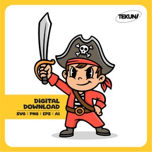 Piraten Cartoon SVG, niedlicher Pirat Kid Clipart PNG, lustiger Pirat Charakter Design für Cricut, Aufkleber und Geburtstagsfeierdekor