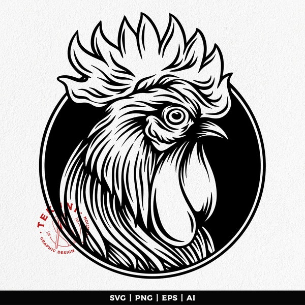 Rooster SVG, Rooster head svg, Rooster logo vector, Rooster clip art, Rooster stencil, INSTANT DOWNLOAD