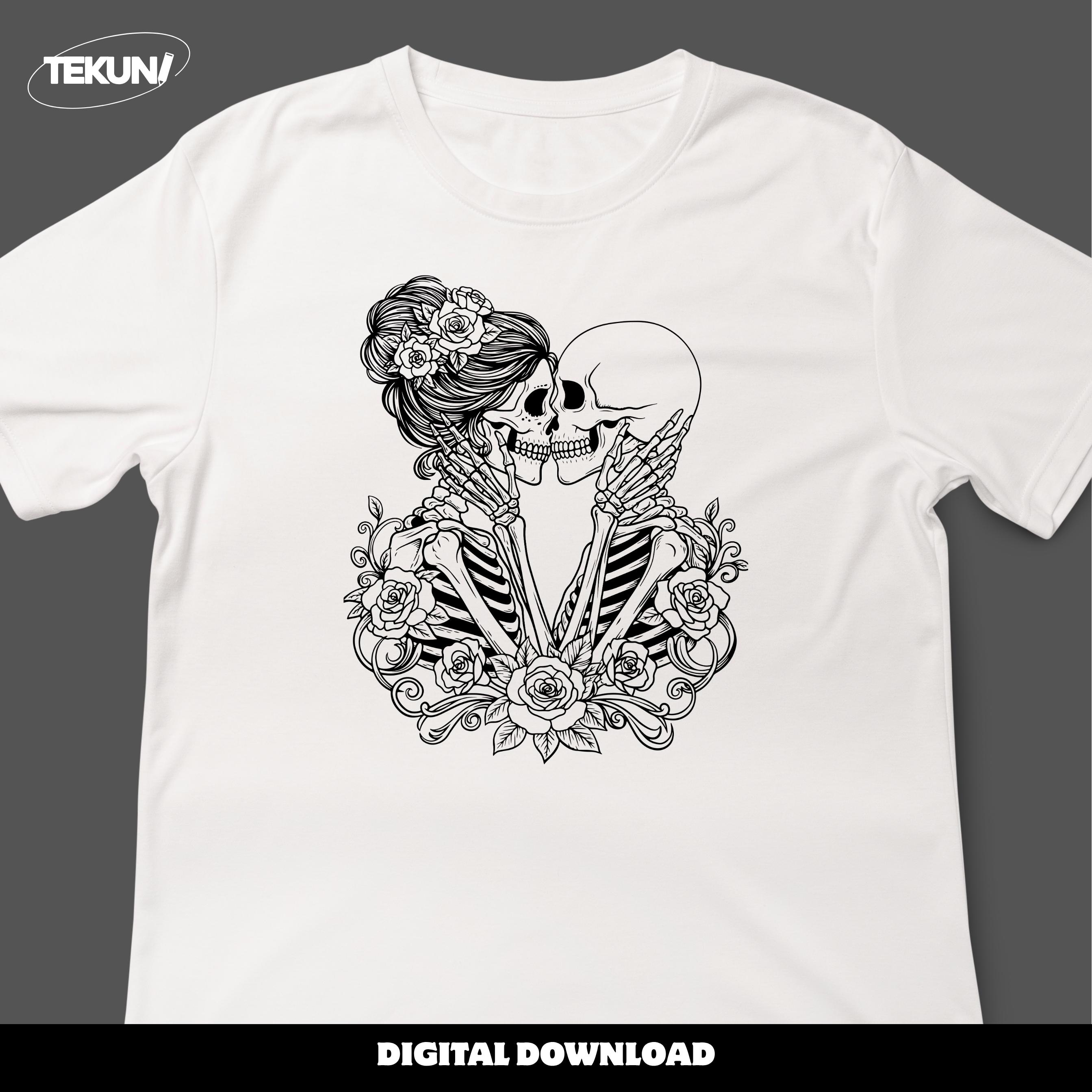 Gothic Valentine Skull Couple SVG: Floral Skeleton Lovers Clipart ...