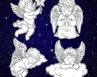 ハープを持つ赤ちゃん天使ケルビム 2 | svg png dxf eps pdf | 透明な