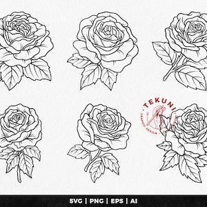 Set of rose svg line art - Instant download